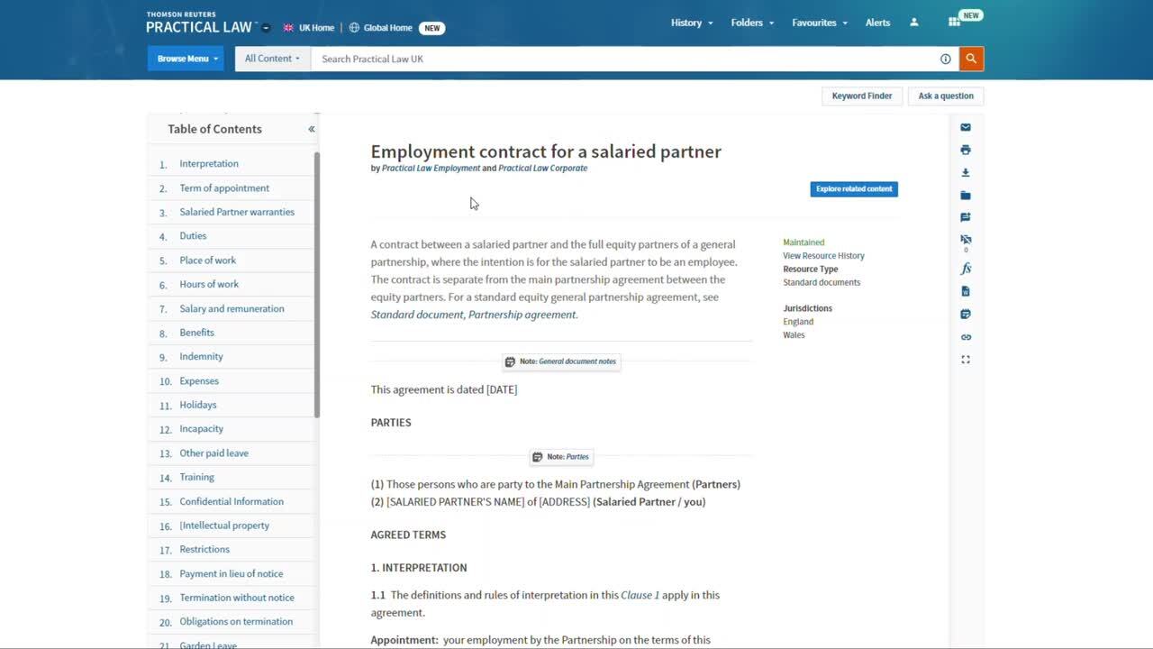 Standard documents and clauses