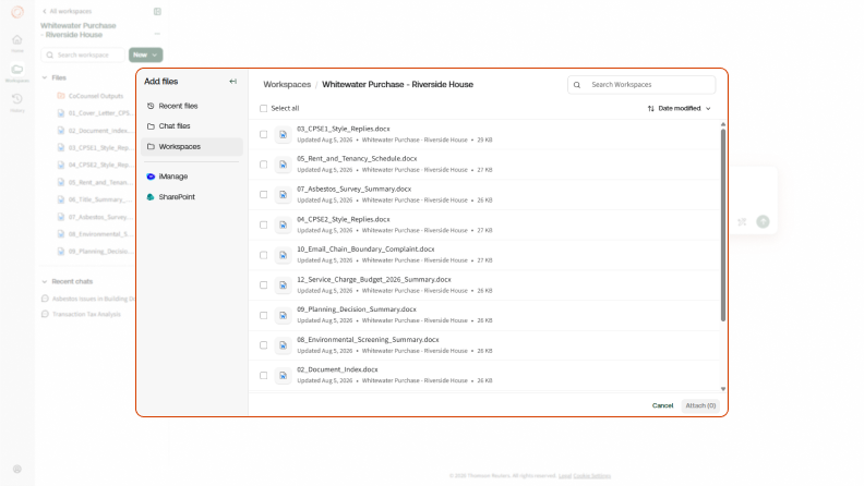 Screenshot of CoCounsel Legal Workspaces screen