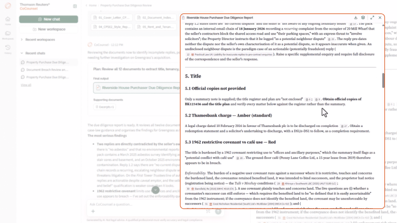 Screenshot of CoCounsel Legal showing linked citations.